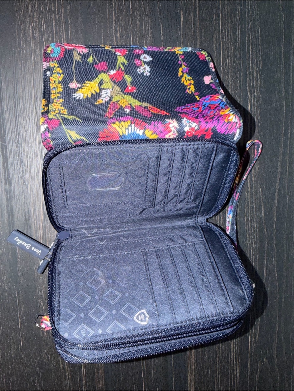 Vera Bradley Black Floral Zip-Around Travel Wallet with Wrist Strap - Picture 3 of 3